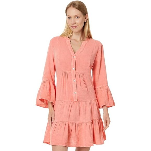New Faherty Womens Dream Cotton Gauze Kasey Dress Casual Dress in Coral Size M - Picture 2 of 14